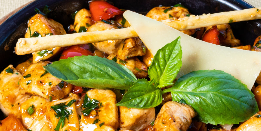Stir-fry meal with diced chicken