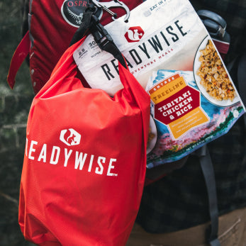 Readywise dry bag on a backpack