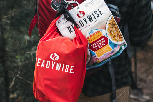 Readywise dry bag on a backpack