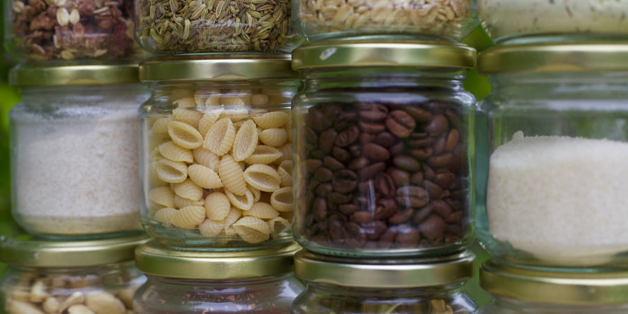 food in jars in pantry