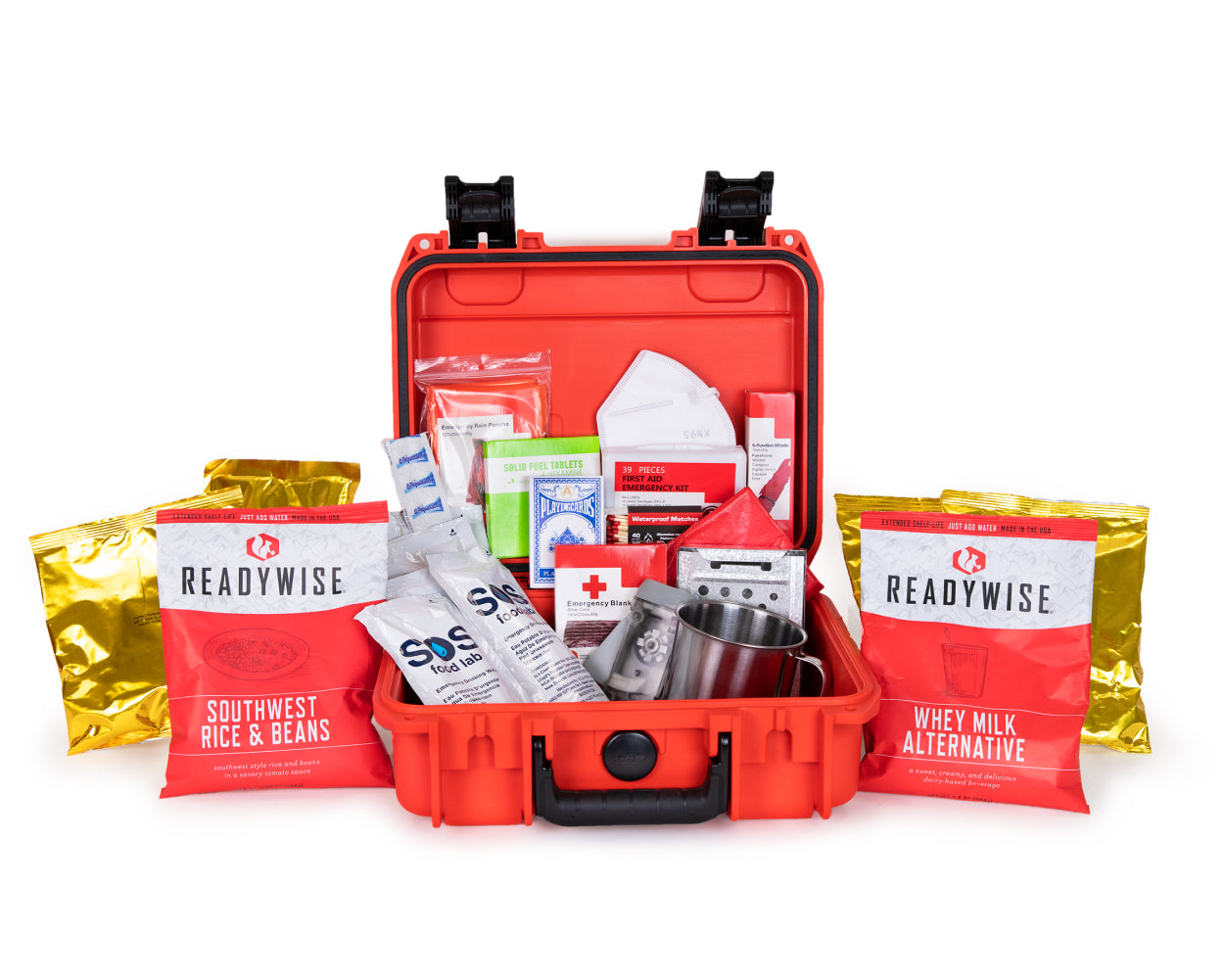 ReadyWise 32 Servings of Emergency Food and Drink & Survival Kit  Backpack-Red 